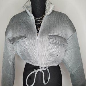 Hot! Mesh Crop Puffer Jacket with Drawstring- Four Colors Available